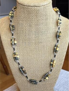 Handmade Paper Bead Necklace Multicolor Barrel Beads Boho